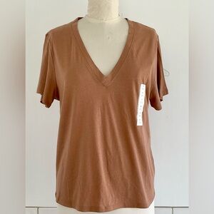 A-New-Day Casual V-Neck Brown Women's Tee Short Sleeve Size Medium NWOT